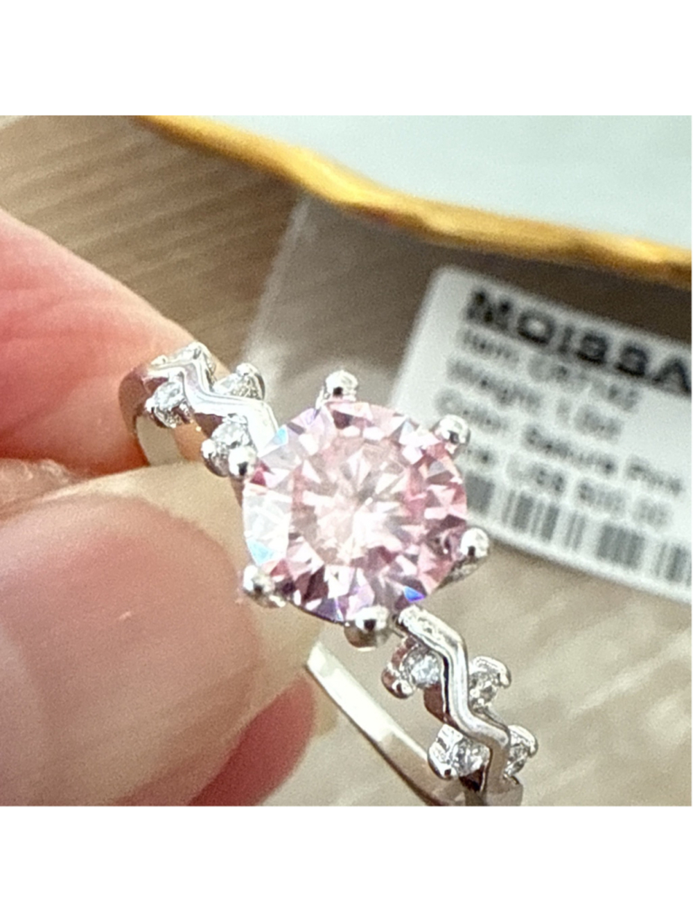 Moissanite Sakura Pink Ring Plating, Engagement Ring For Women - Picture 2 of 5